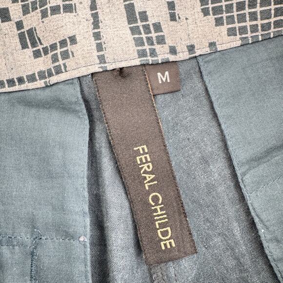 Feral Childe Made in USA Kepler Pant‎ Mars Rover Print Teal Hemp Blend Medium - Picture 3 of 7